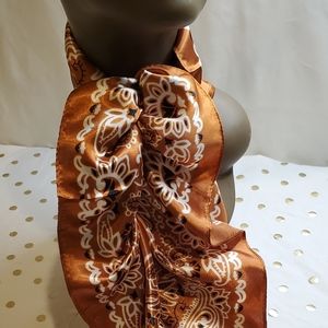 Satin Print Scarf-Burnt Orange